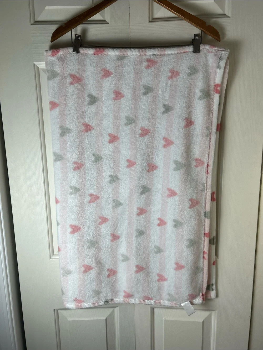 Baby Elements Pink Hearts Blanket White Stripes Gray Plush Soft Security Lovey